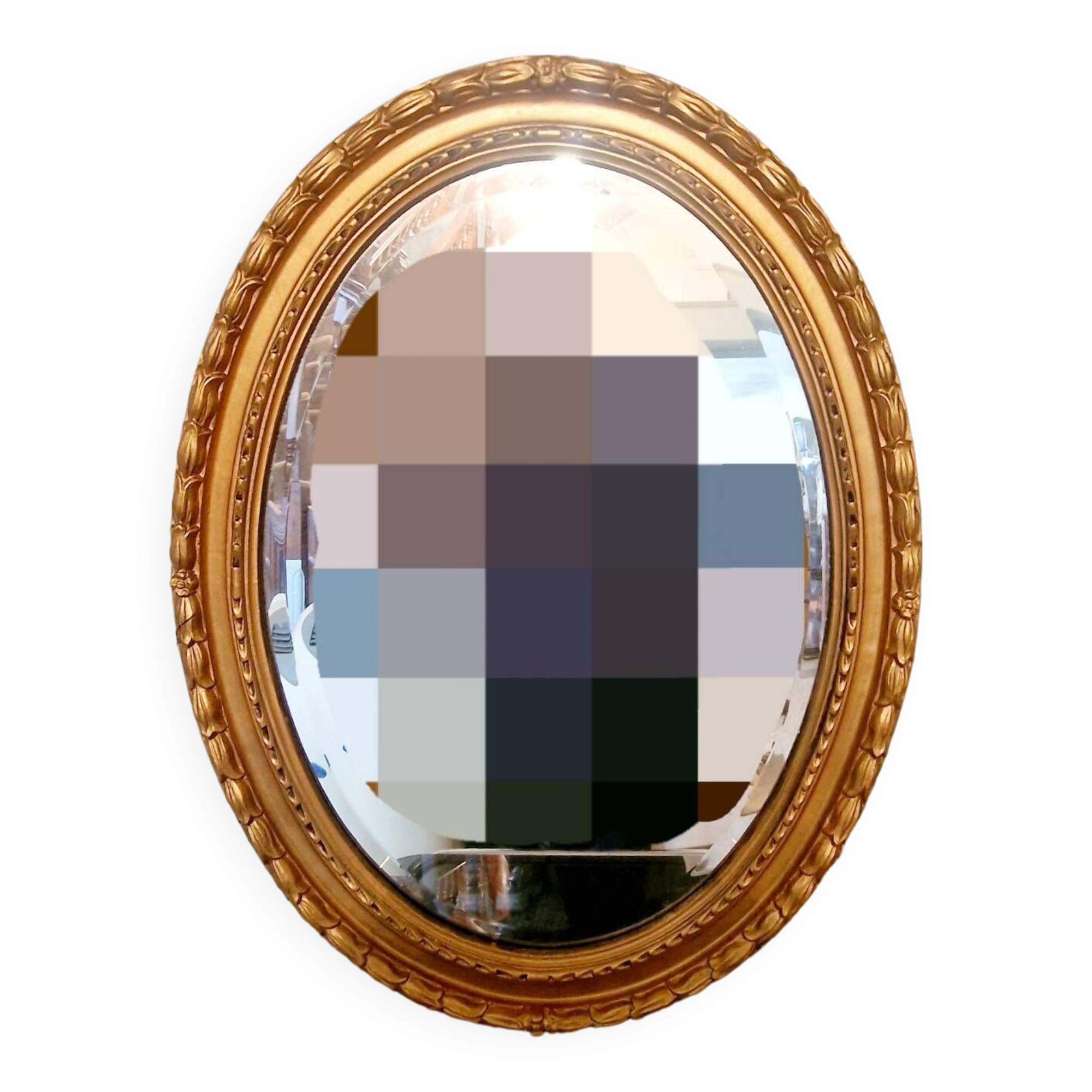 Large oval gold mirror beveled mirror