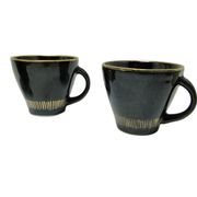 Set of three cups, mid-century modern, black ceramic, Poland, 1970s