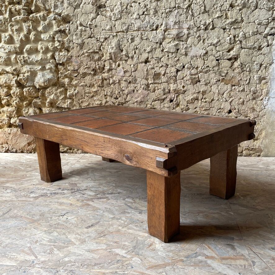 Brutalist solid oak coffee table