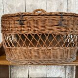 Ancien Panier Avec Couvercle Osier Tressé Malle De Transport Chat Chien