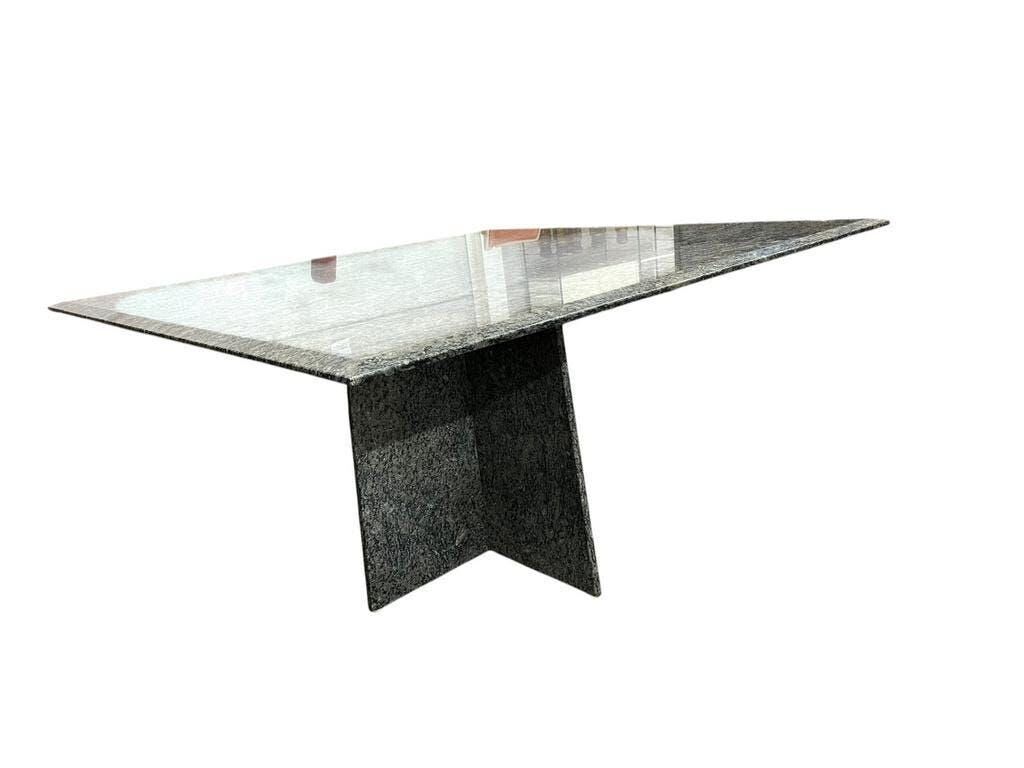 Vintage square dining table in green marble / wabi-sabi table