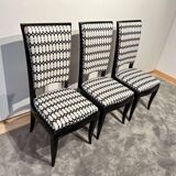 Art Deco High Back Black Lacquered Dining Chairs, France, 1930s, Set of 6