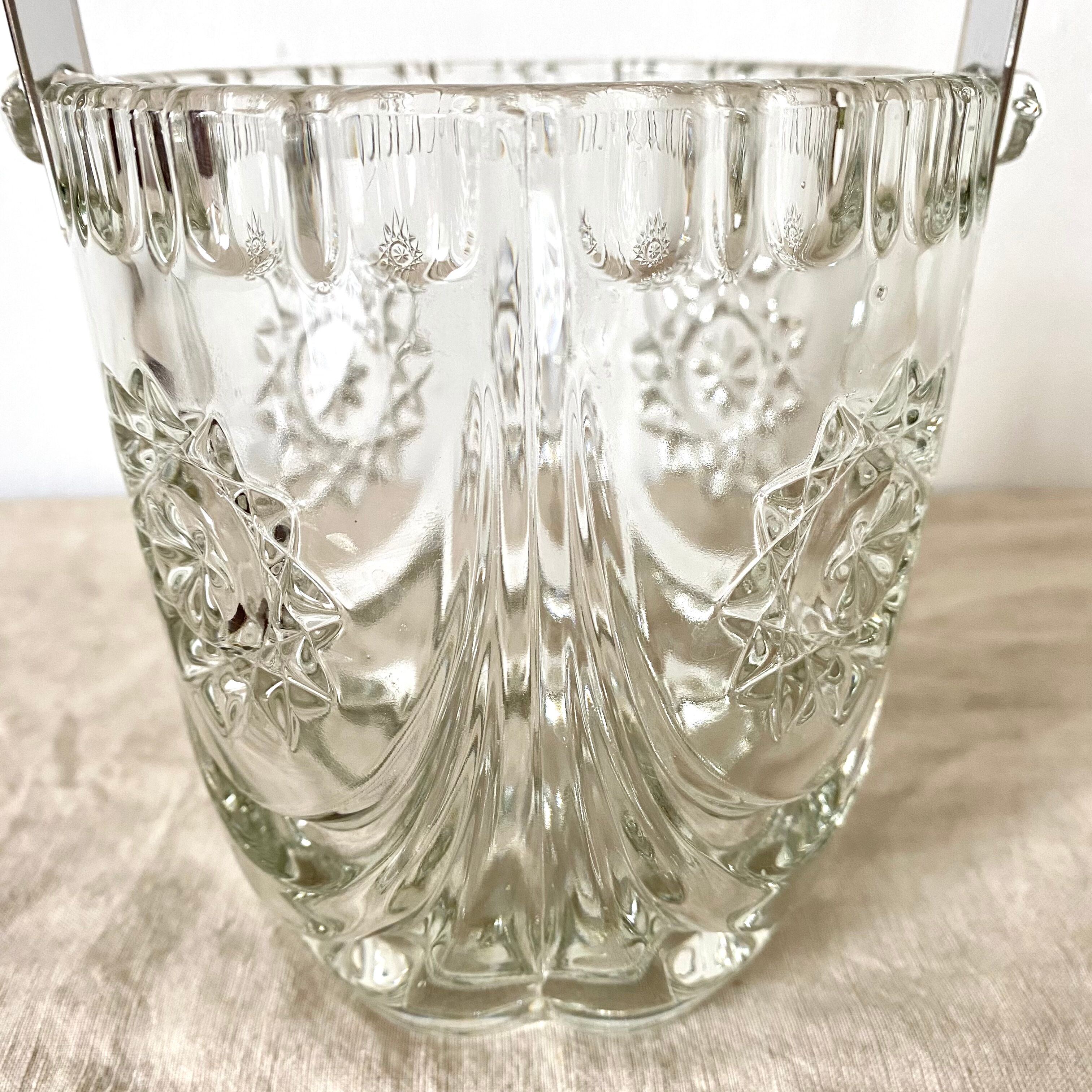 Vintage glass and silver metal ice bucket