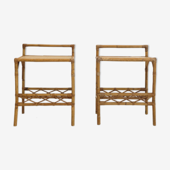 Pair of rattan bedside tables from the 60s and 70s.