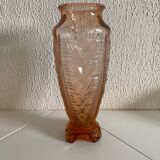 Art Deco pink molded glass vase