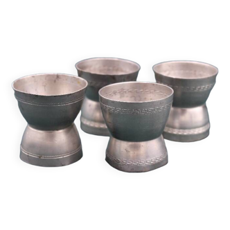 Vintage set of 4 Diabolo egg cups in engraved aluminum