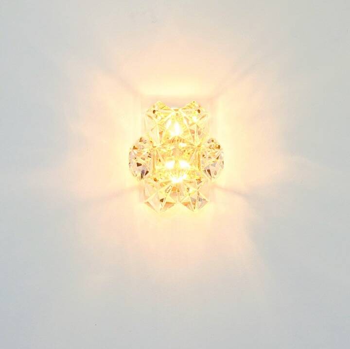 Pair of Faceted Crystal & Polished Brass Wall Lights from Kinkeldey, 1970s