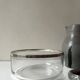 Large glass salad bowl with chrome metal rim, Bormioli Rocco Italy 1970.