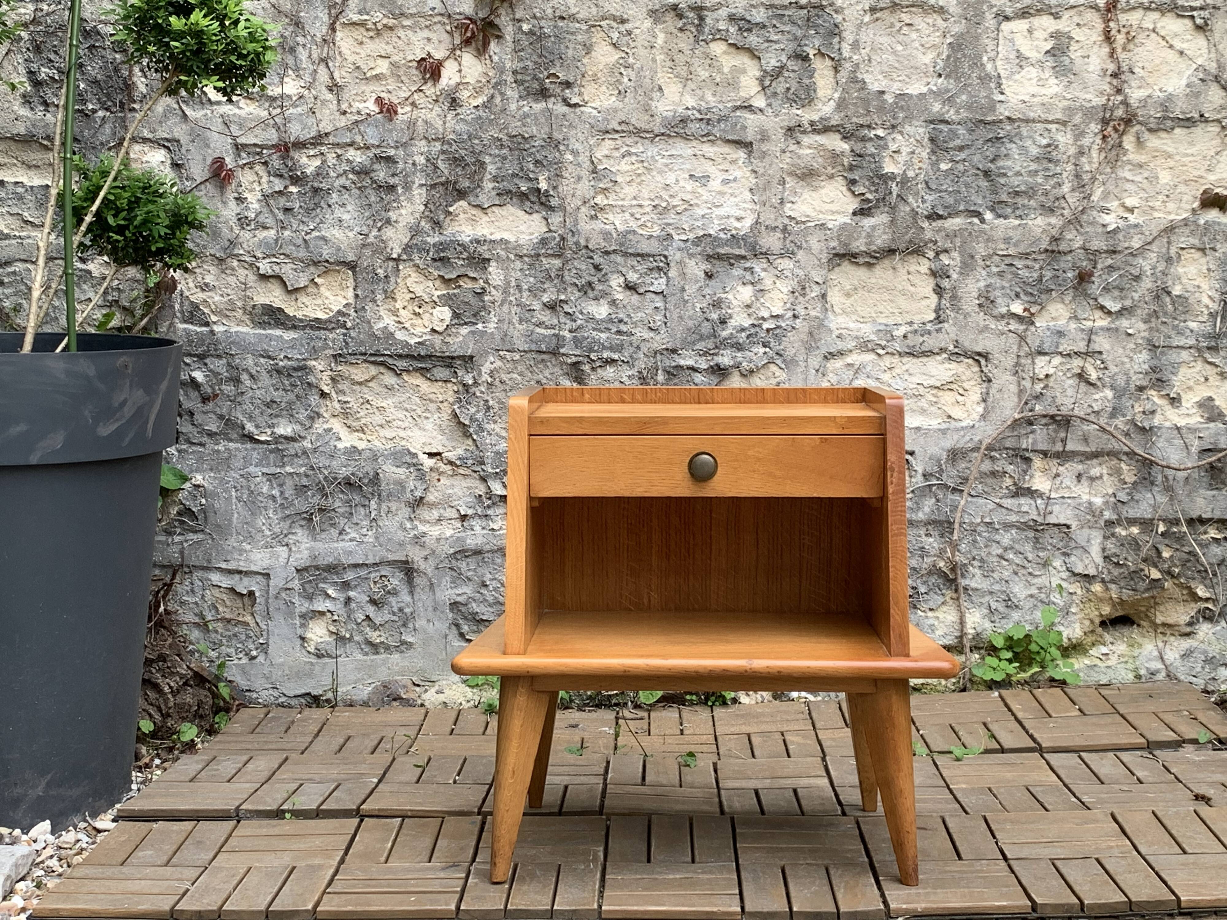 Solid oak compass feet bedside table 1950