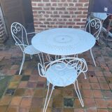 Garden furniture wrought iron, 1 table 3 armchairs