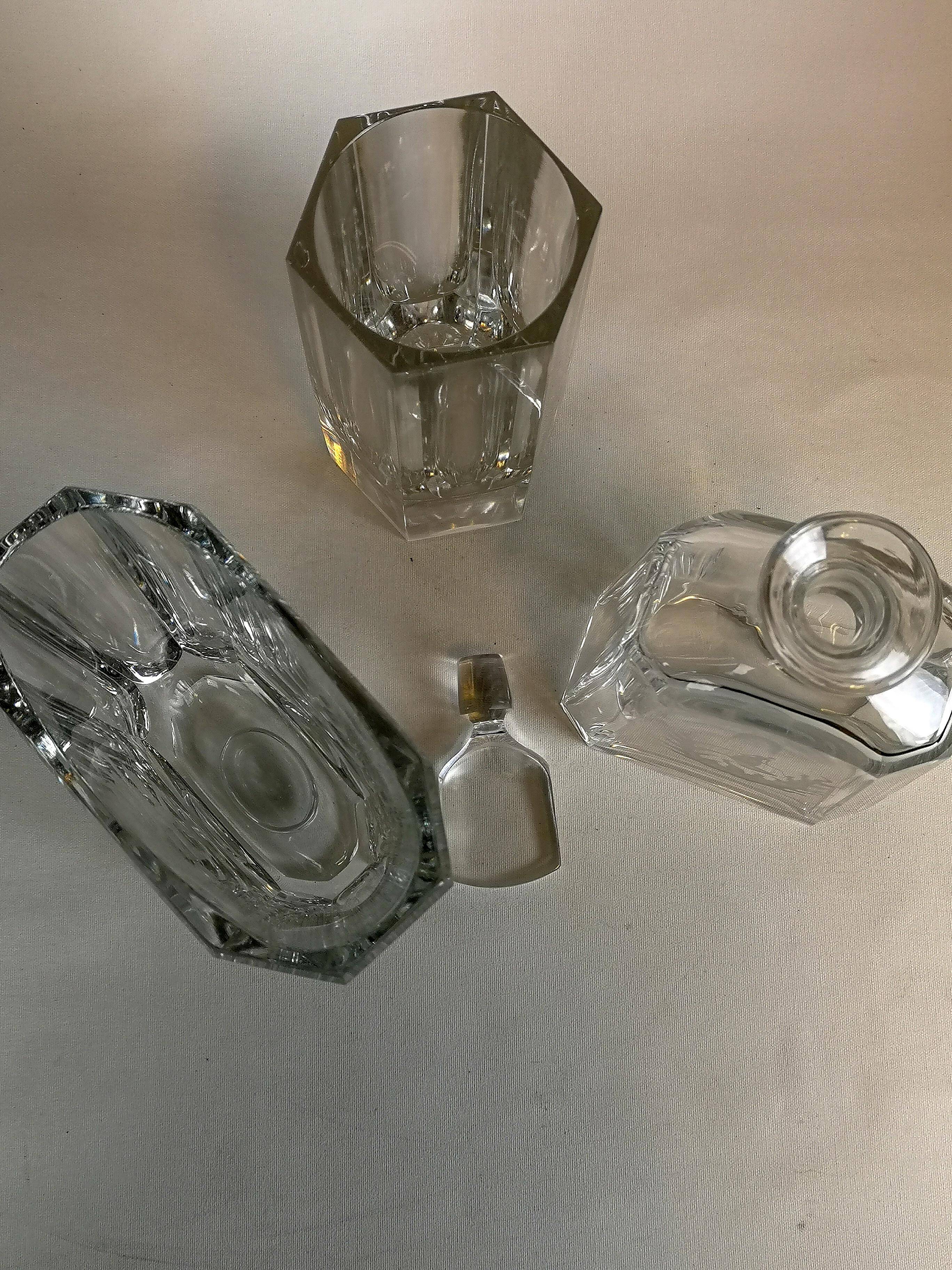 Art Deco three-piece crystal set by Elis Bergh, Kosta, Sweden, 1930s.