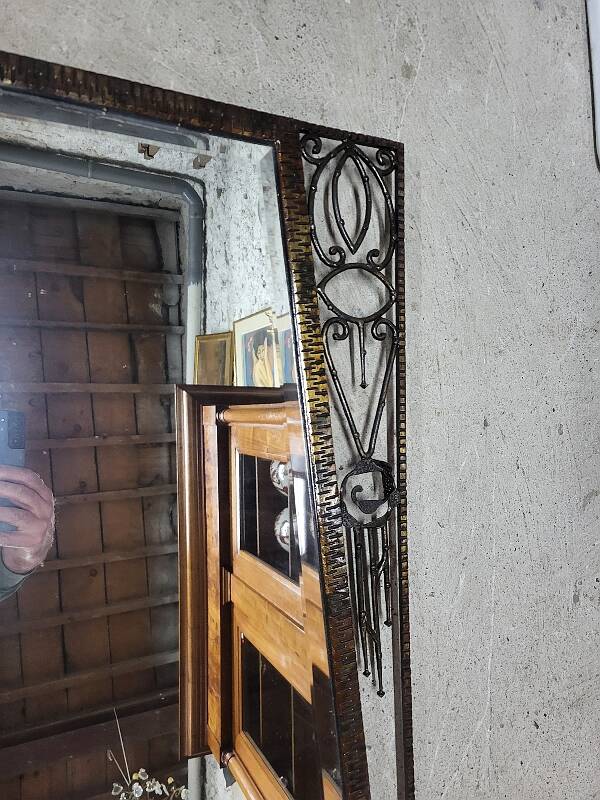 1930 art deco mirror in wrought iron with beveled glass
