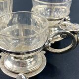 19th century silver metal and crystal mustard salt cellar holder with Louis XV shell decor