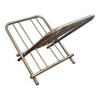 Vintage chrome-plated metal magazine rack from the 1970s and 1980s