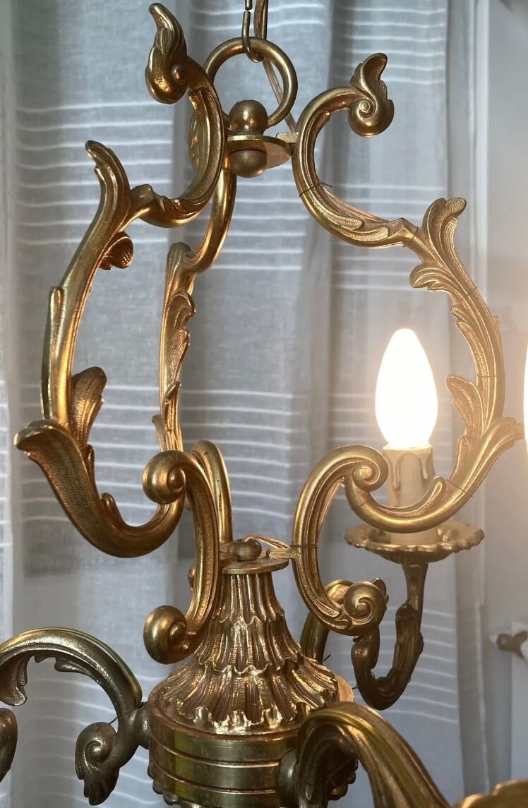 Louis XV cage chandelier gilded bronze with 3 lights twentieth era