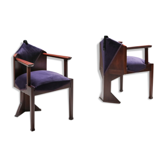 Pair of Dutch Art Deco armchairs "Amsterdamse school" - 1950s