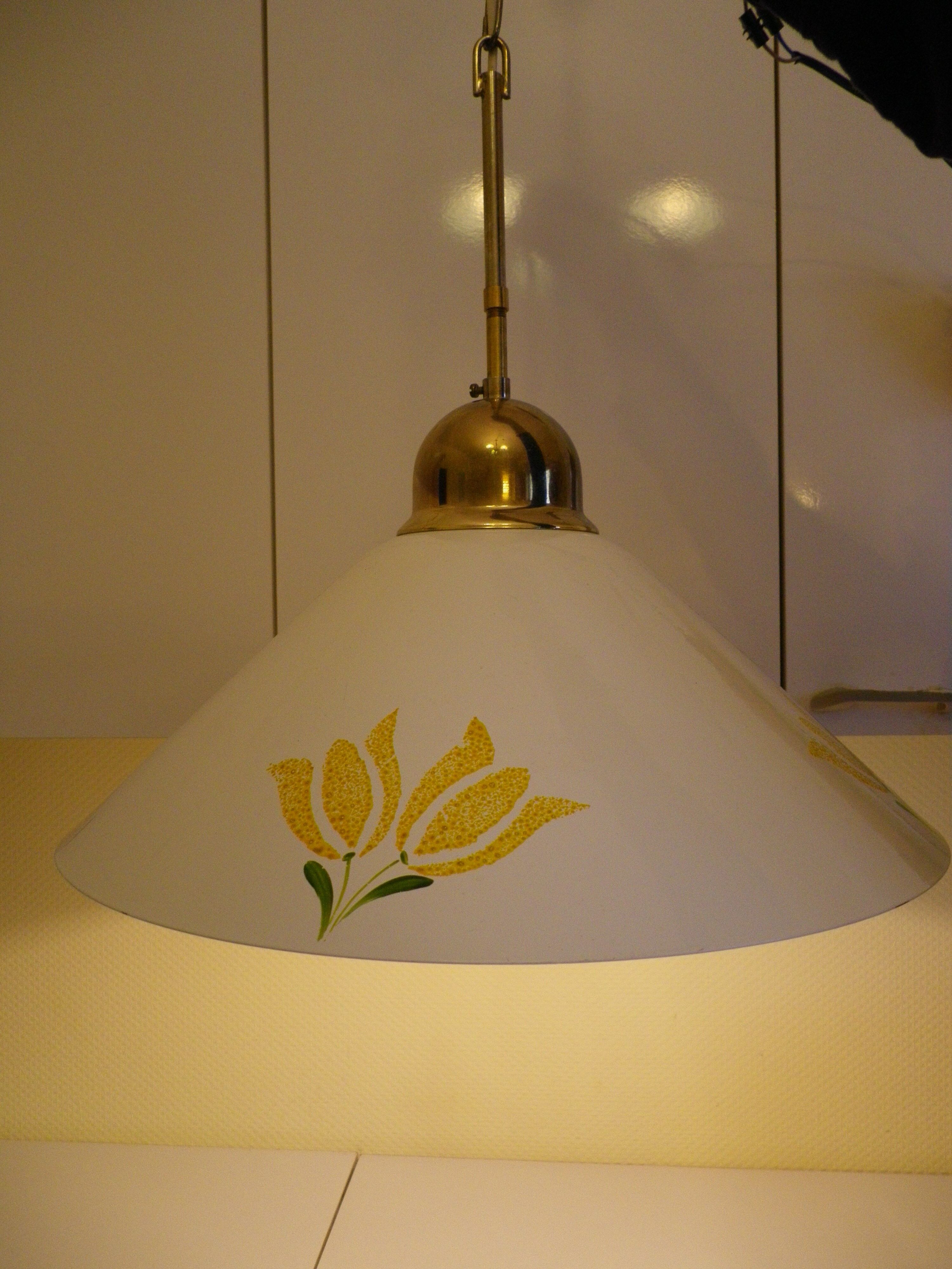 Vintage 1970s white enamelled sheet metal pendant