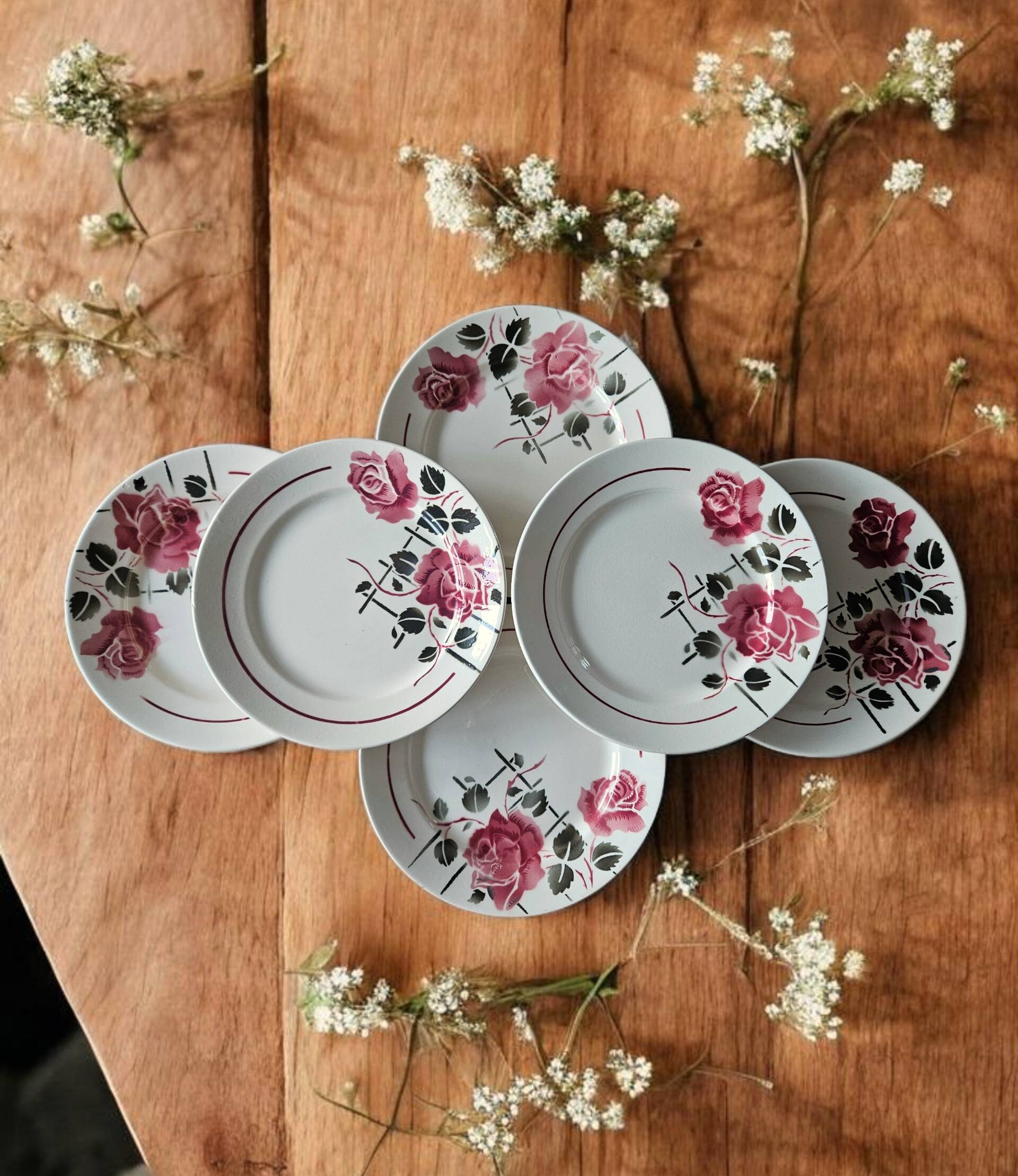 6 antique flat plates in faience from BADONVILLER