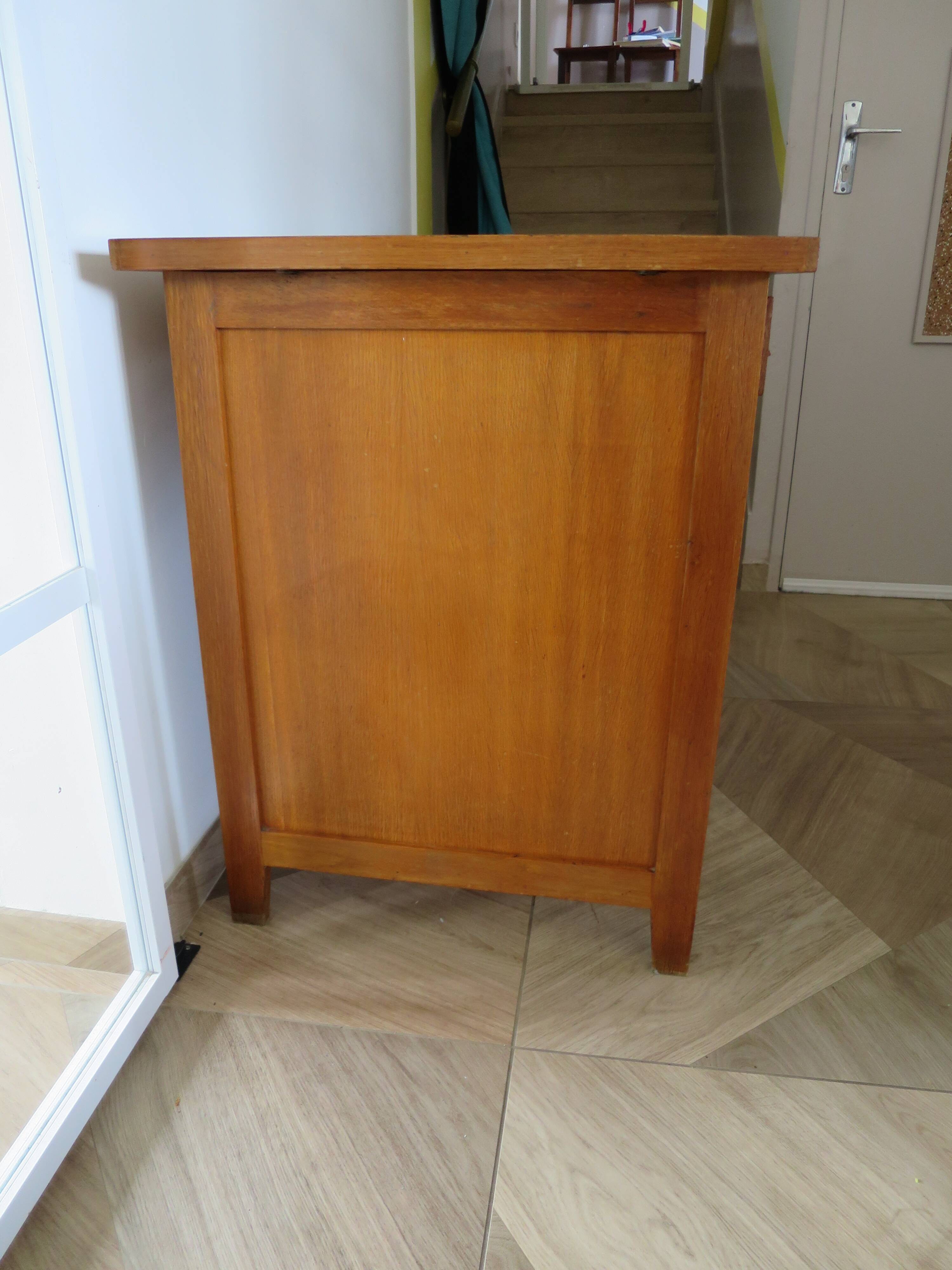 Vintage modernist desk - 5 drawers - shelf - 1950s - closure mechanism