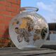 Frosted Glass Ball Vase with Golden Botanical Decoration — Signed Adat — Circa 1950