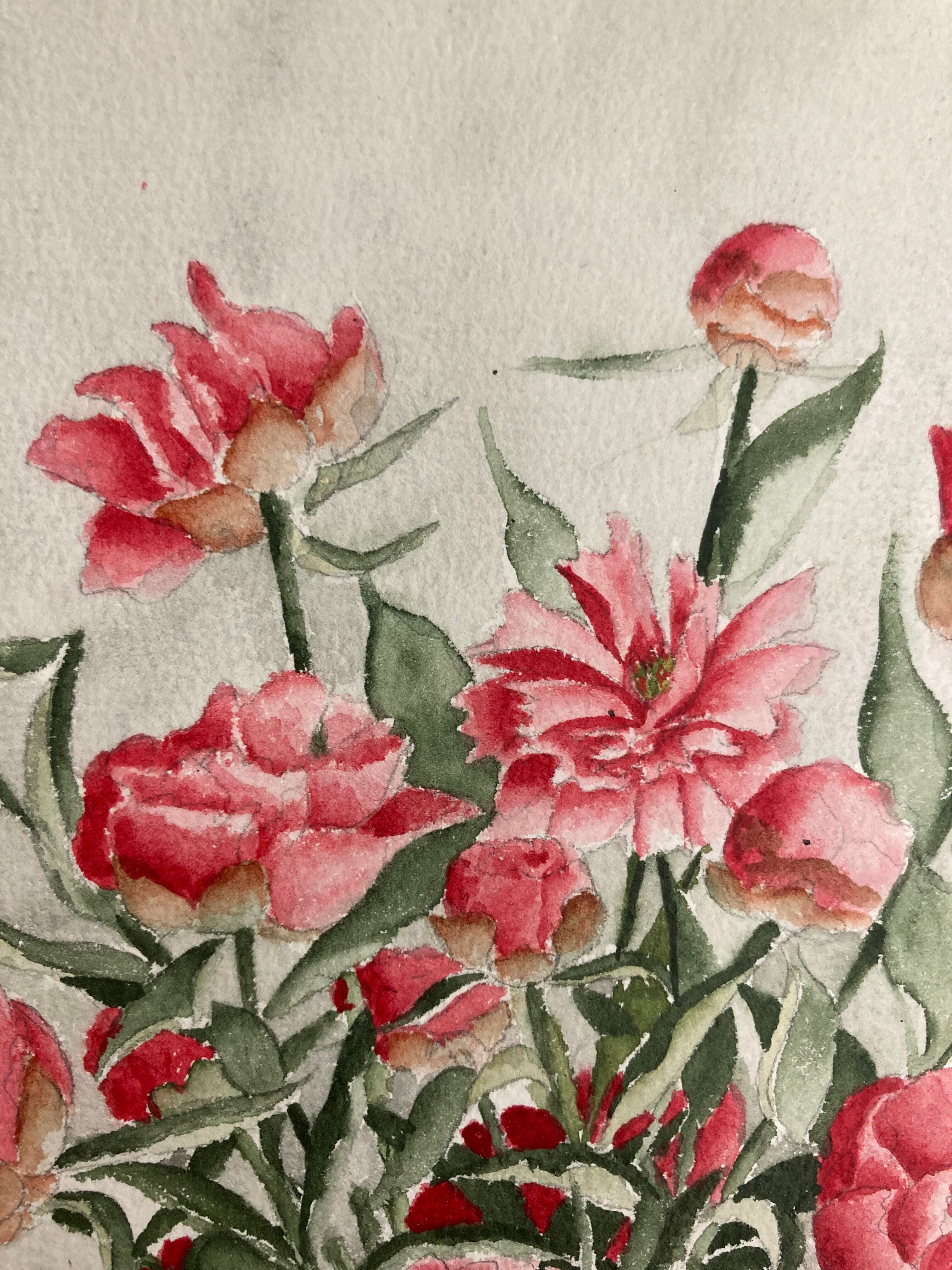 Aquarelle pivoines vintage