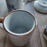Set of 6 French stoneware coffee cups and 6 saucers