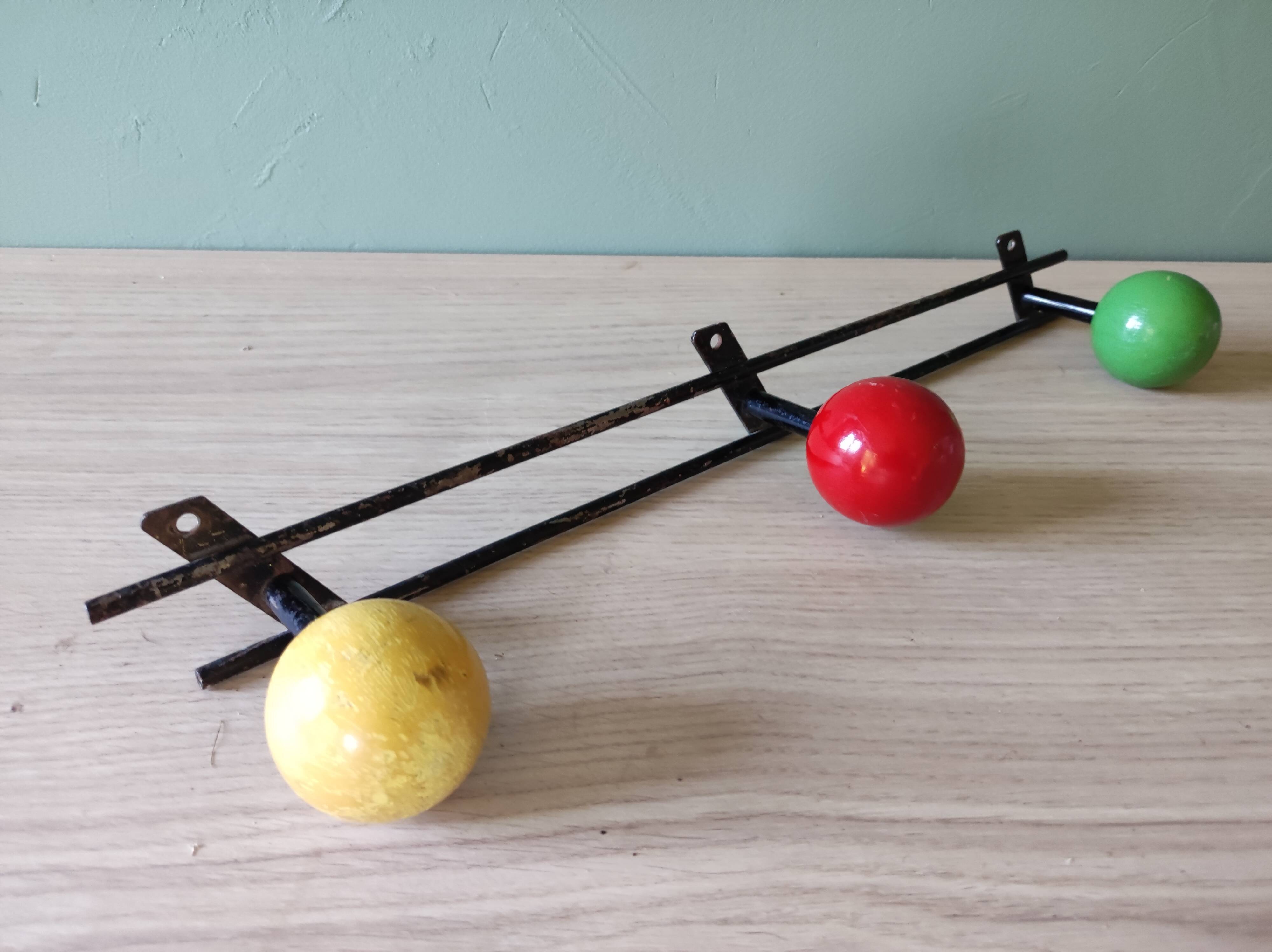 Coat rack steel pateres balls wood