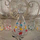 Carafe and 4 glasses with design and vintage patterns 1950/60