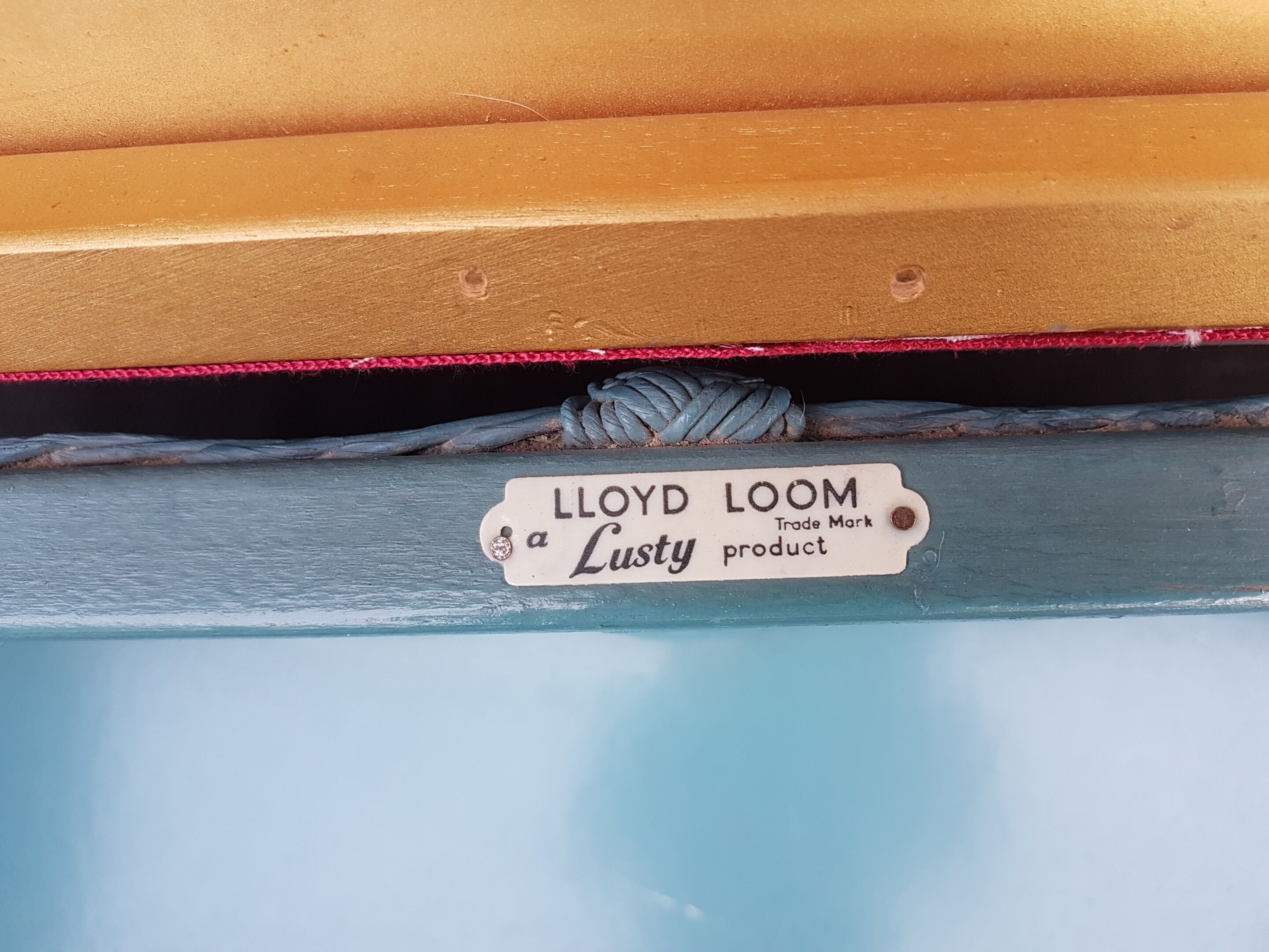 Lloyd loom blue and gold English art deco bench box