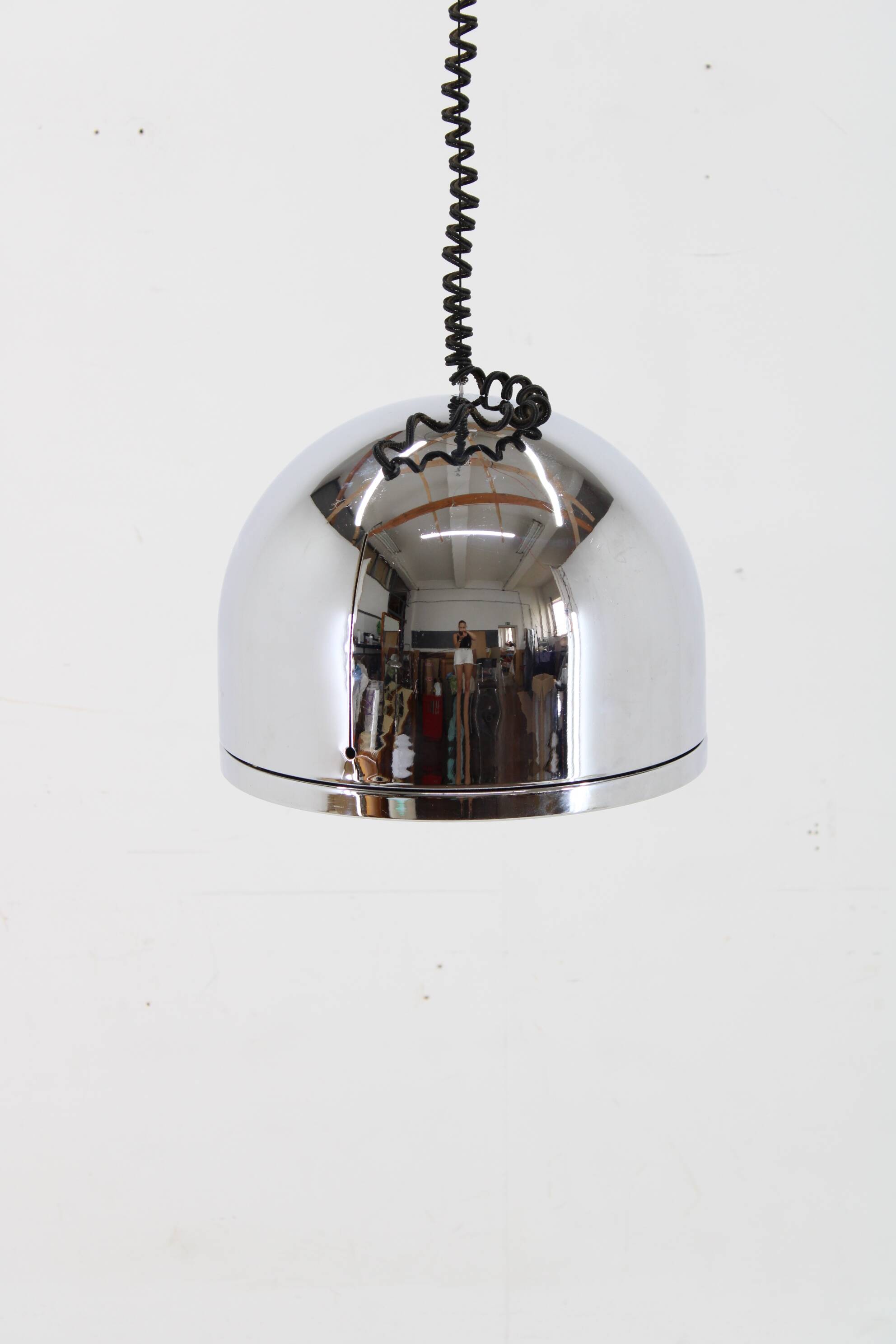 1970s Rare Italian Chrome Plated Adjustable Pendant Light