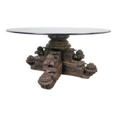 Table basse en bois dur et en verre sculptée à la main anglo-indienne, années 1890.