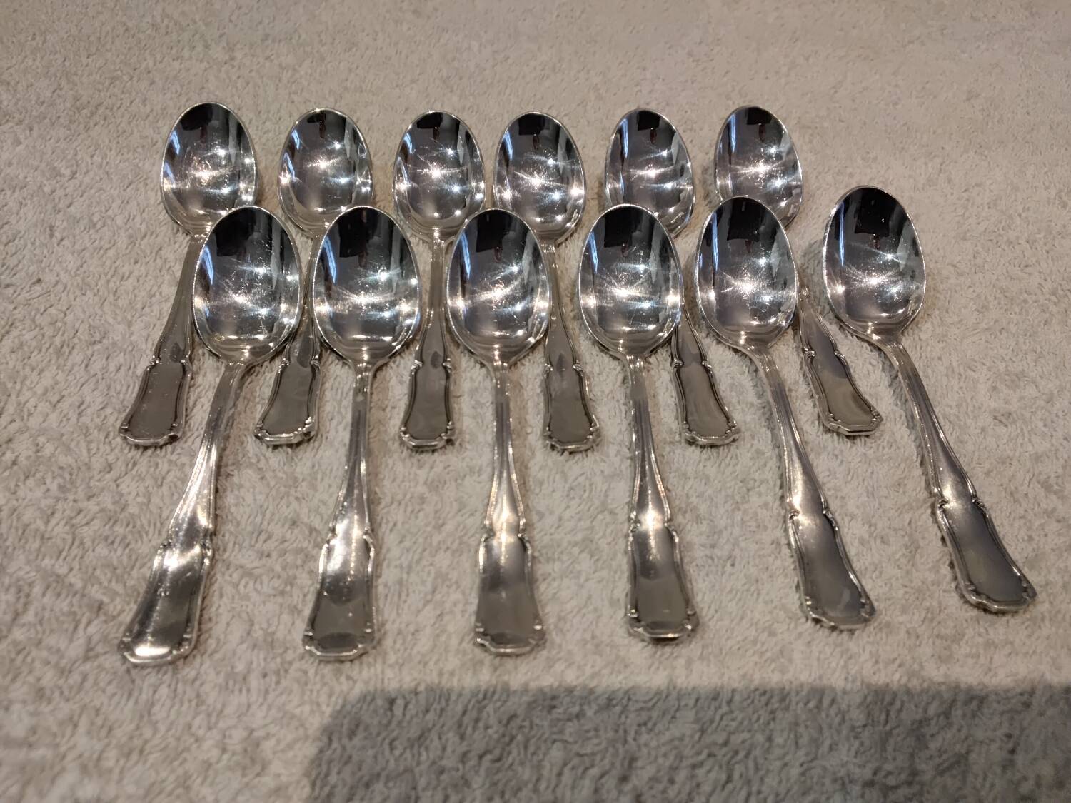 12 silver-plated metal mocha spoons, Ercuis Valencay silversmith, 10cm