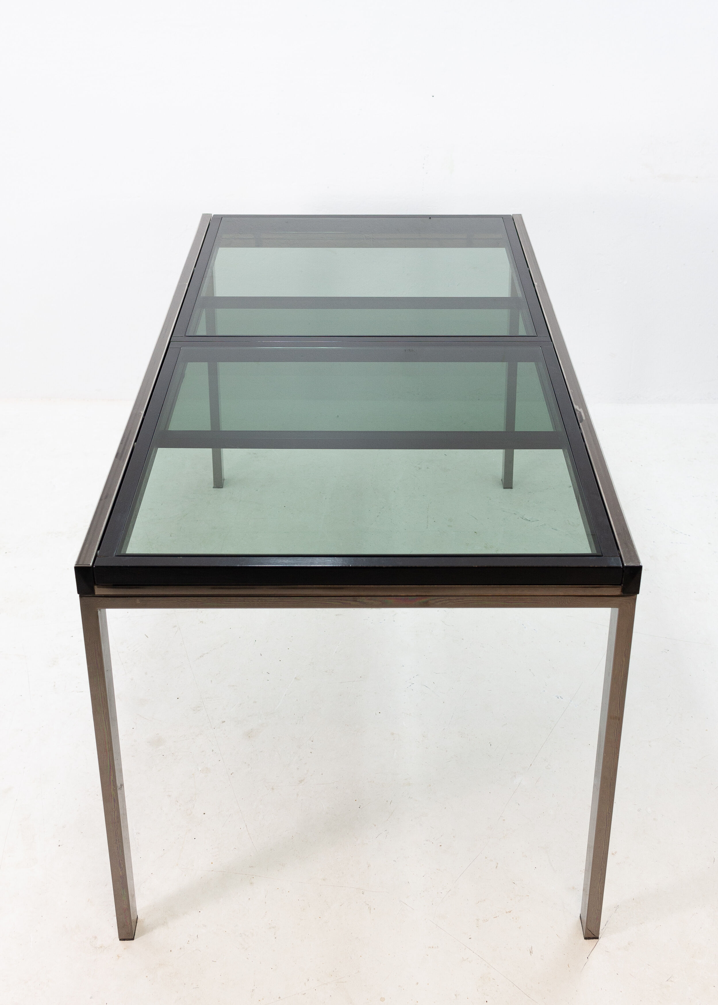 Milo Baughman extendable smoked glass dining table