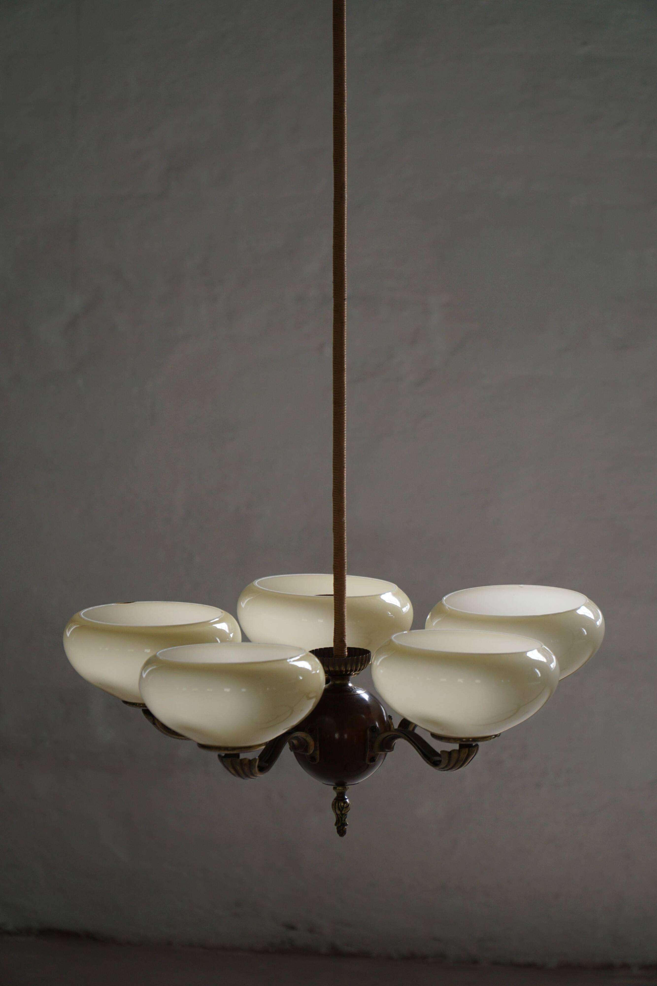 Chandelier with 5 arms by Paavo Tynell, model 1386/5 for Taito, Finland, 1930s.