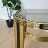Vintage Brass & Smoked Glass Coffee Table: Mid-Century Italian End Table