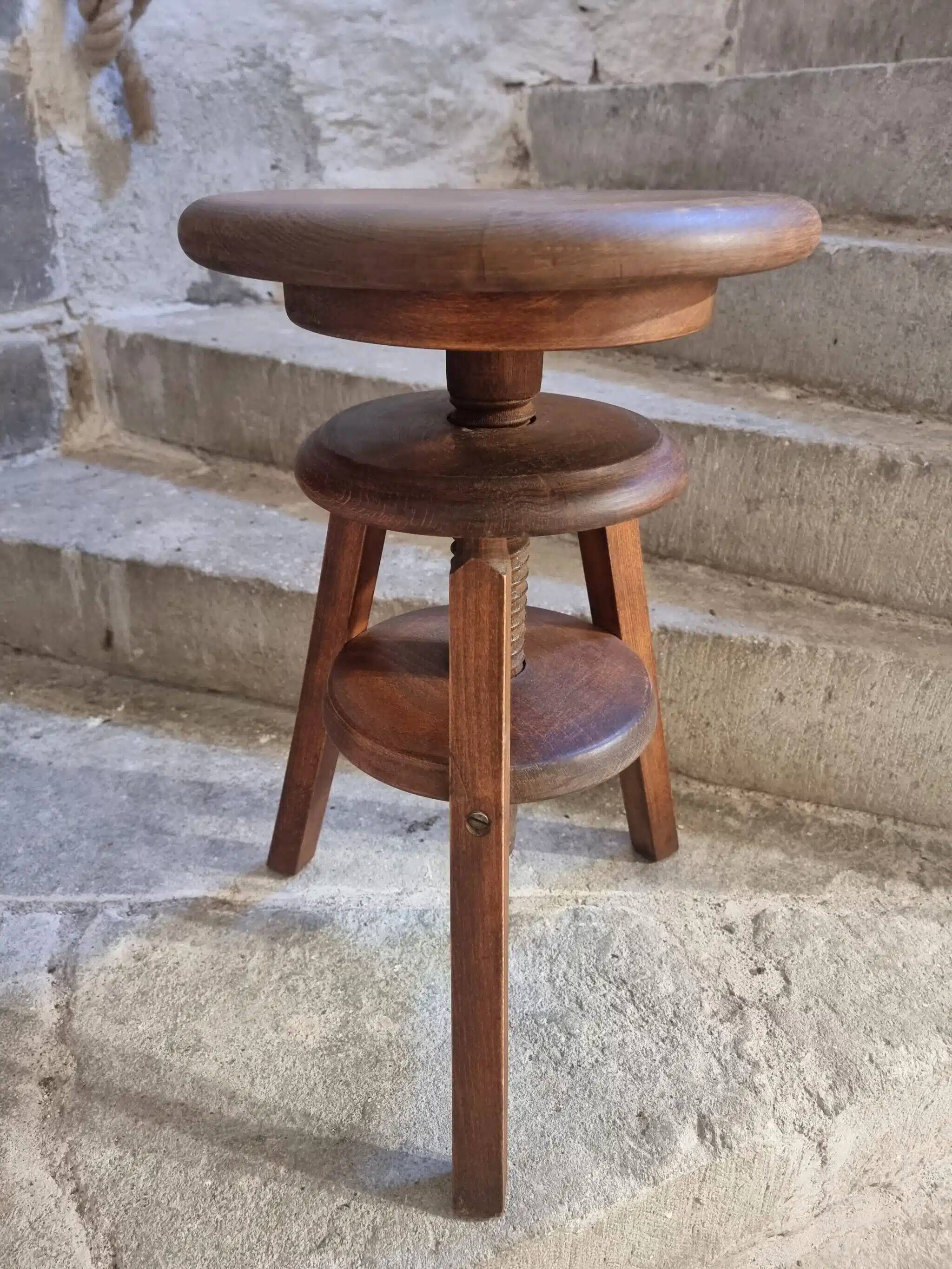 Vintage French adjustable beech stool, 1950s
