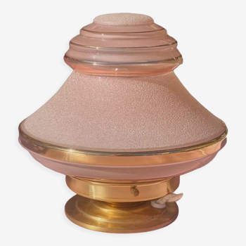 Table lamp pink globe in frosted glass with gold edging