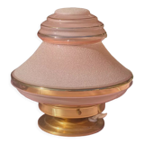 Table lamp pink globe in frosted glass with gold edging