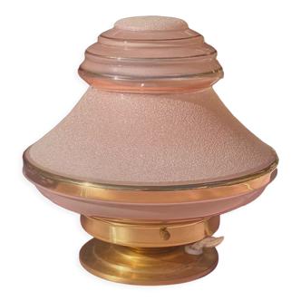 Table lamp pink globe in frosted glass with gold edging