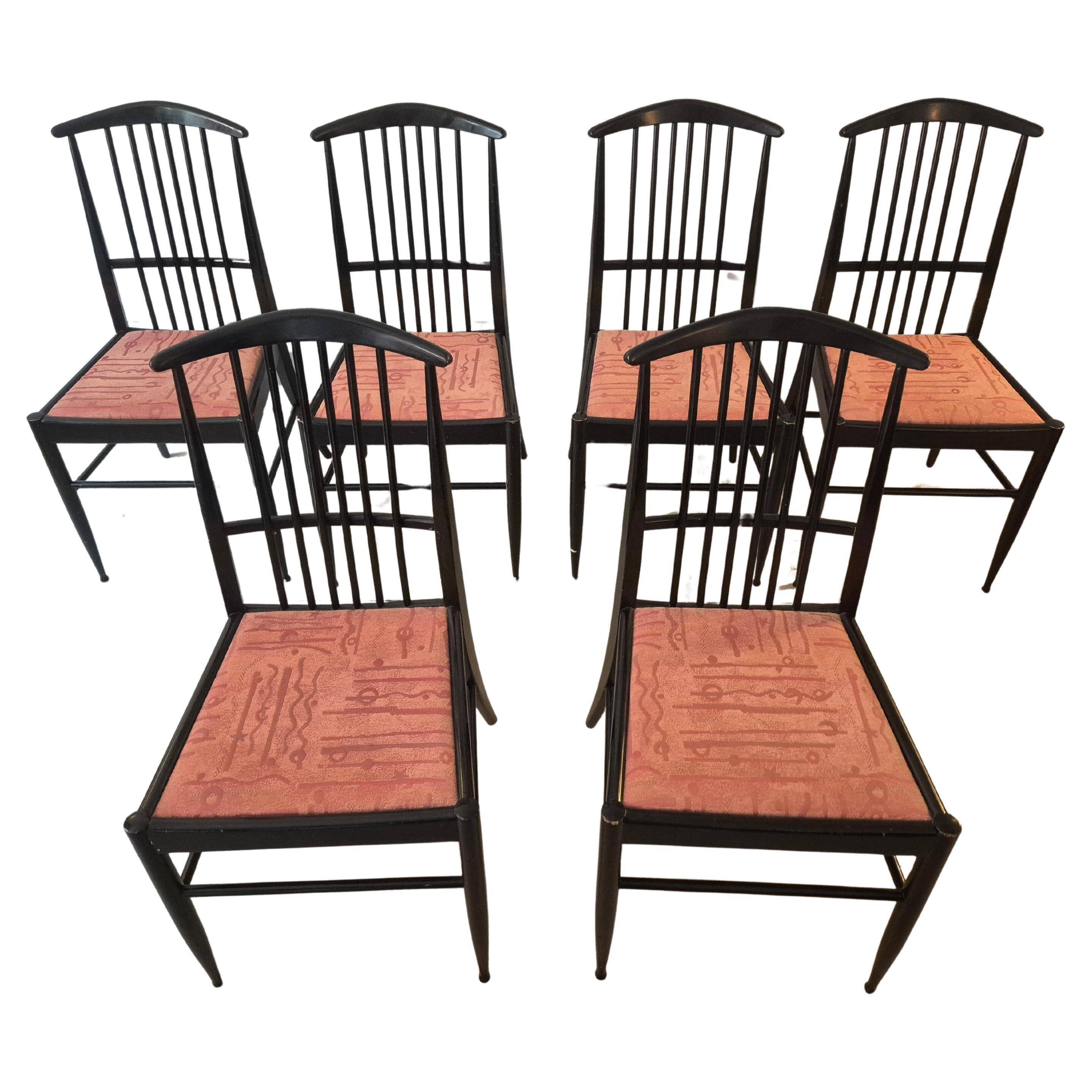 The Modernity, set of six chairs, model Charlotte, black lacquered wood.