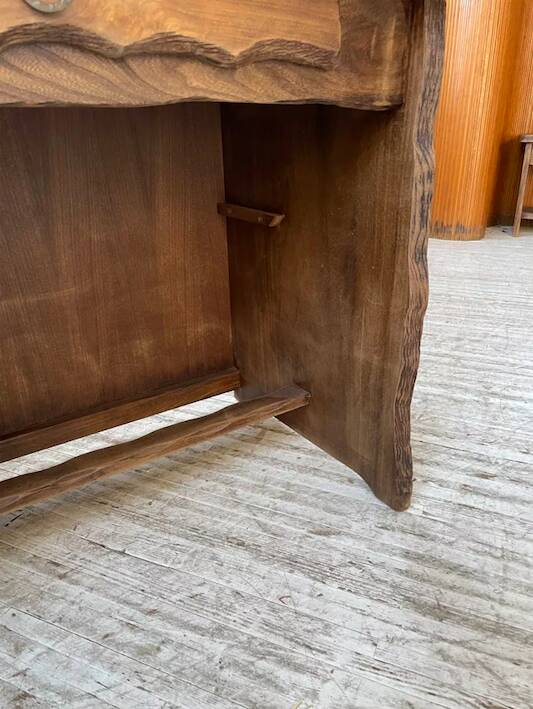 Brutalist desk in elm, signed Aranjou.