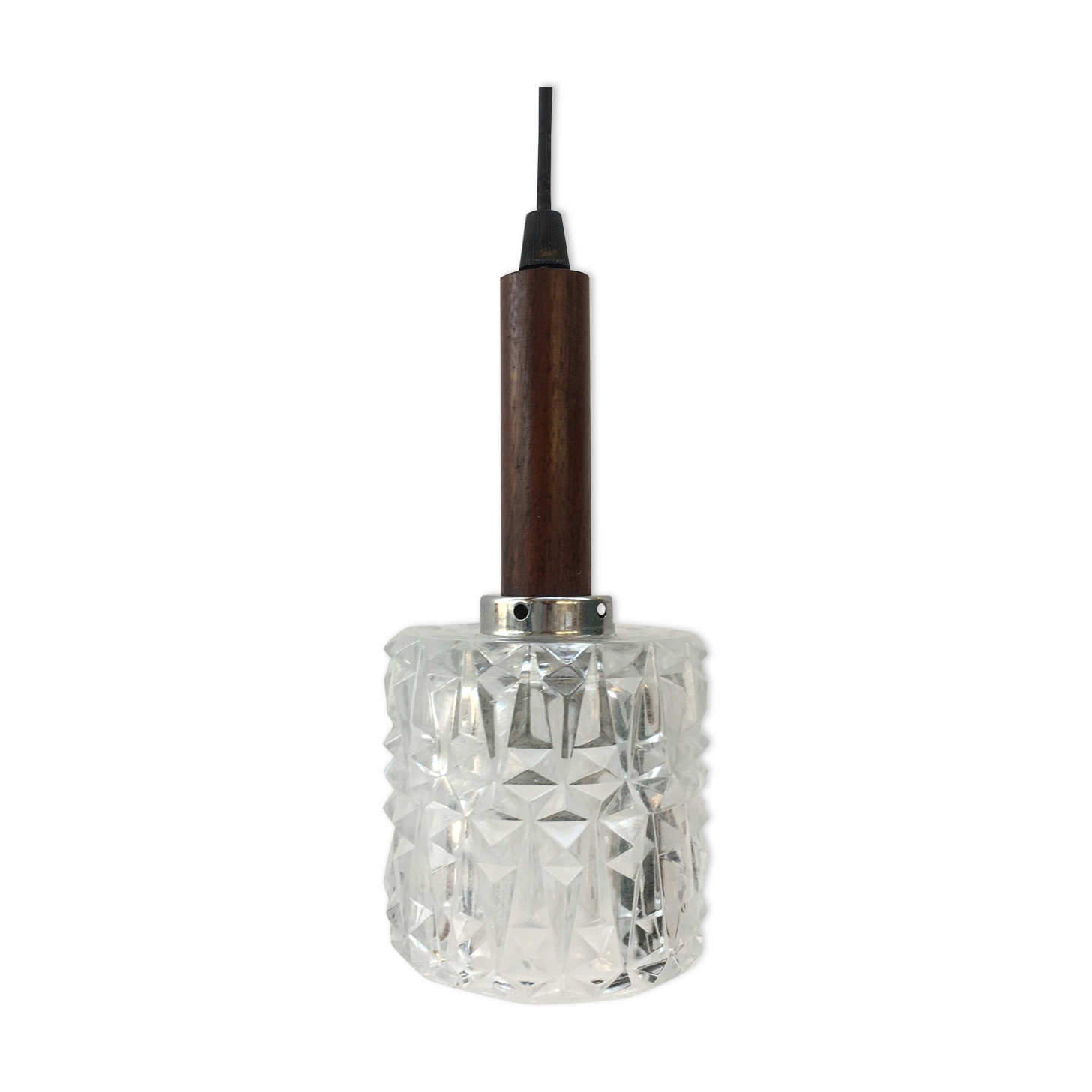 Scandinavian pendant lamp in molded glass and teak