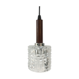 Scandinavian pendant lamp in molded glass and teak