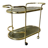 Vintage gold bar cart / side table with smoked glass