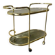 Vintage gold bar cart / side table with smoked glass
