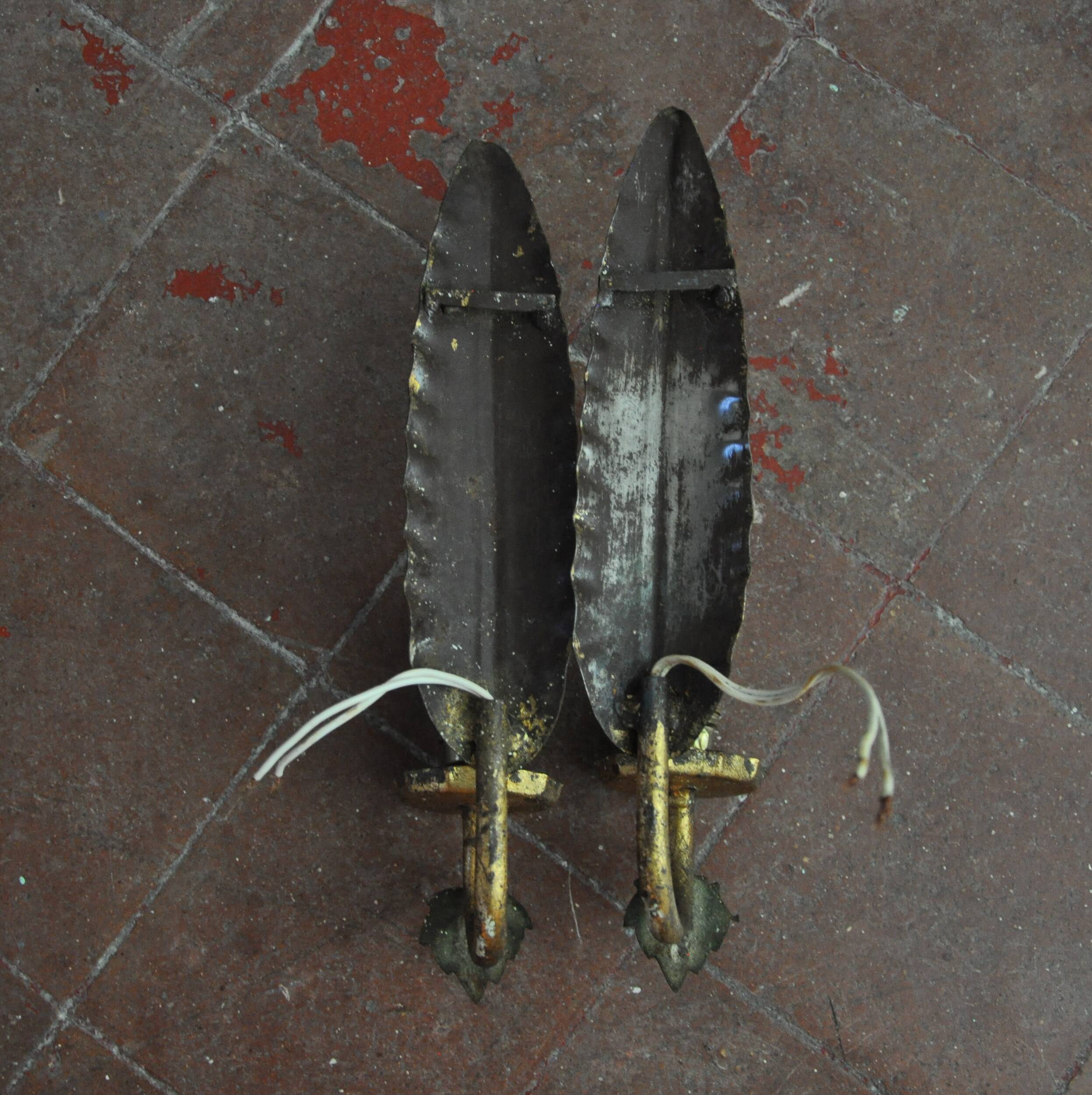 Pair of "leaf" wall lights by Ferro Arte, Spain, 1960