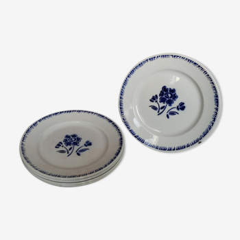 5 old Badonviller blue rose dessert plates