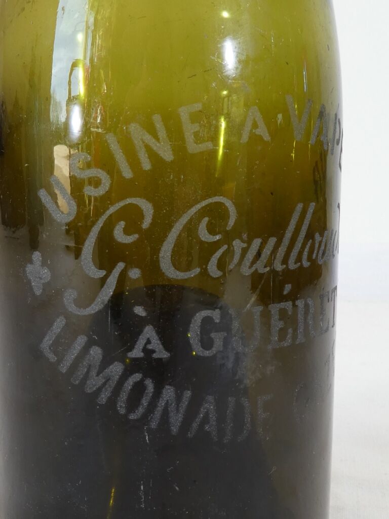 Blown glass bottle 19th limonade gazeuse g.coulloudon a gueret