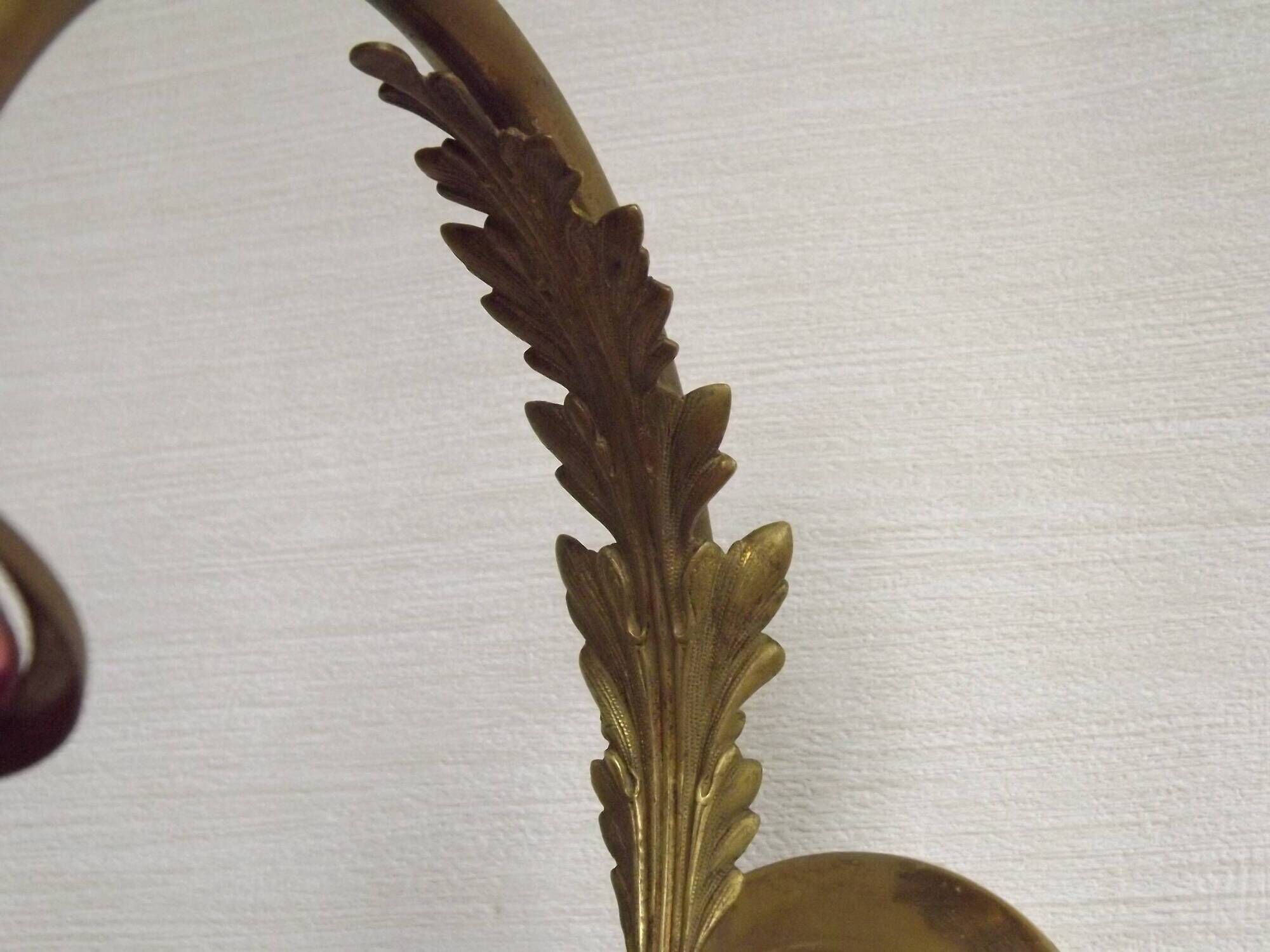French Brass Single Wall Light with Pink & Clear Floral Glass Shade