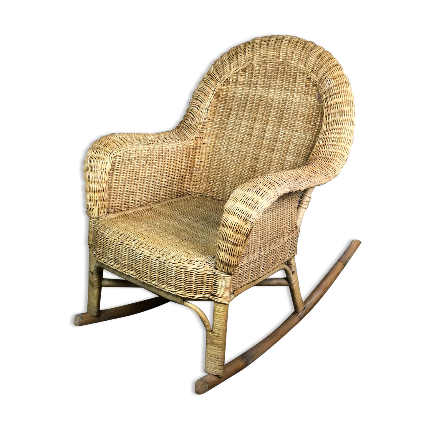 Rocking chair in rattan and bamboo rocker 1980